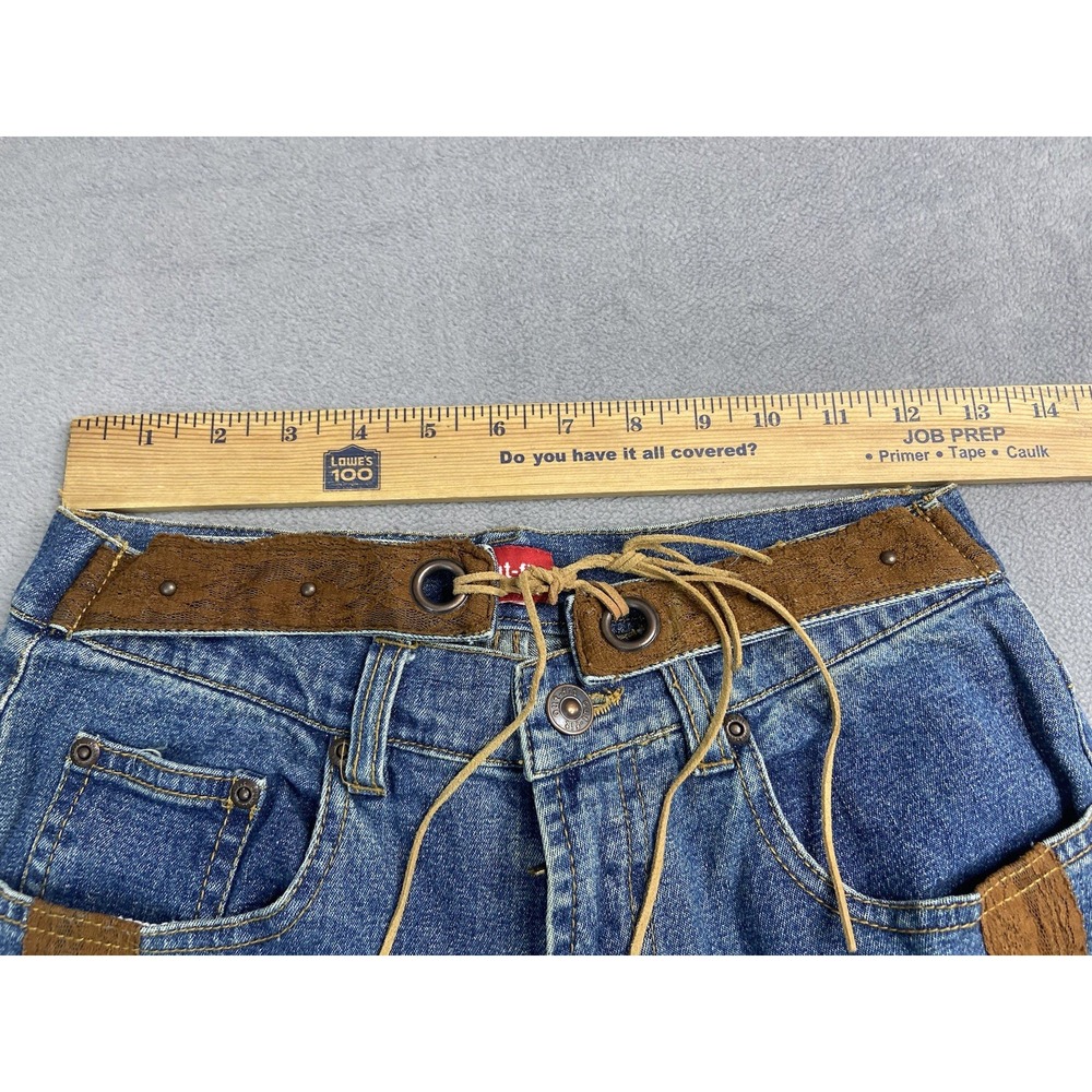 Vintage Y2K Jeans Womens 26 Flare Lace Belted Hippie Boho Festival Stretch Denim - Picture 4 of 8